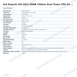 Ant Esports ICE-C621 ARGB Dual Tower CPU Air Cooler with 6 Heatpipes