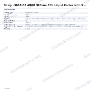 DAWG L360AIO5 ARGB 360mm AIO CPU Liquid Cooler with 5-Inch IPS LCD Display