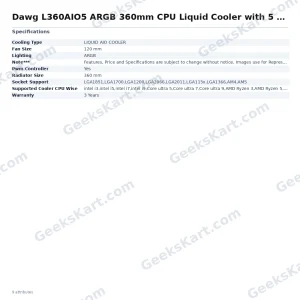 DAWG L360AIO5 ARGB 360mm AIO CPU Liquid Cooler with 5-Inch IPS LCD Display
