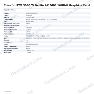 Colorful GeForce RTX 5060 Ti Battle AX DUO 16GB-V Graphics Card