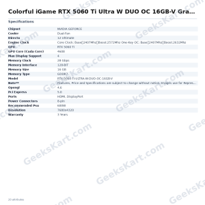 COLORFUL iGame GeForce RTX 5060 Ti Ultra W DUO OC 16GB-V Graphics Card