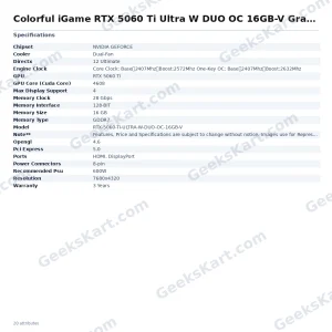 COLORFUL iGame GeForce RTX 5060 Ti Ultra W DUO OC 16GB-V Graphics Card