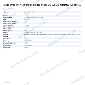 GIGABYTE RTX 5060 Ti Eagle Max OC 16GB GDDR7 Graphics Card