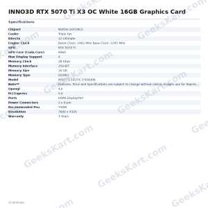INNO3D GeForce RTX 5070 Ti X3 OC White 16GB GDDR7 Graphics Card