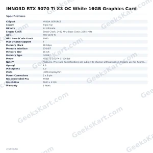 INNO3D GeForce RTX 5070 Ti X3 OC White 16GB GDDR7 Graphics Card