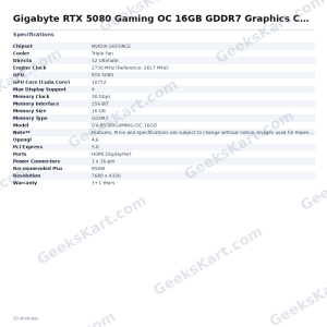 Gigabyte GeForce RTX 5080 Gaming OC 16GB GDDR7 Graphics Card