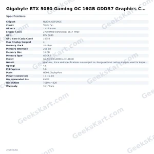 Gigabyte GeForce RTX 5080 Gaming OC 16GB GDDR7 Graphics Card