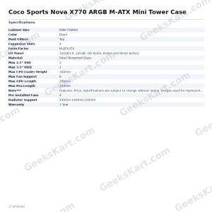 Coconut Nova X770 ARGB M-ATX Mini Tower Case – 4 ARGB Fans & Tempered Glass