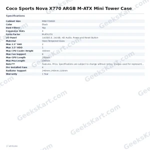 Coconut Nova X770 ARGB M-ATX Mini Tower Case – 4 ARGB Fans & Tempered Glass