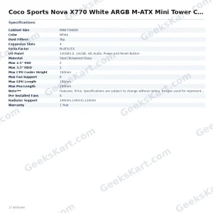Coconut Nova X770 White ARGB M-ATX Mini Tower Case with 4 Pre-Installed ARGB Fans
