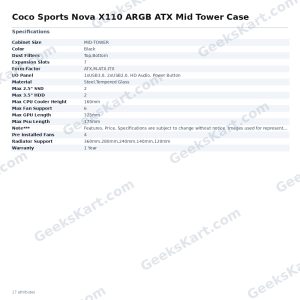 Coconut Nova X110 ARGB ATX Mid Tower Case with 4 Pre-Installed ARGB PWM Fans
