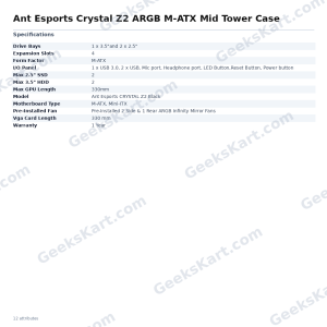 Ant Esports Crystal Z2 ARGB M-ATX Mid Tower Gaming Case – Black