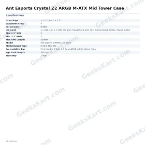 Ant Esports Crystal Z2 ARGB M-ATX Mid Tower Gaming Case – Black