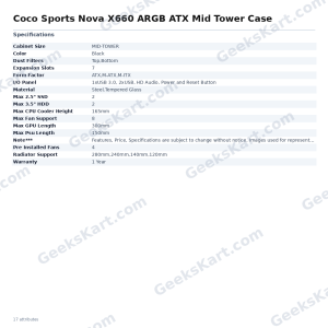 Coconut Nova X660 ARGB ATX Mid Tower Case with 4 Pre-Installed ARGB Fans