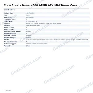 Coconut Nova X660 ARGB ATX Mid Tower Case with 4 Pre-Installed ARGB Fans