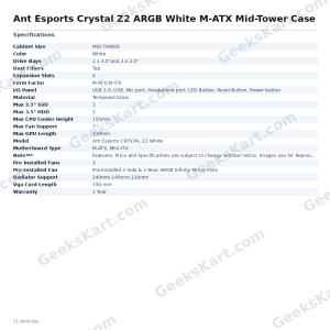Ant Esports Crystal Z2 ARGB White M-ATX Mid-Tower Gaming Case