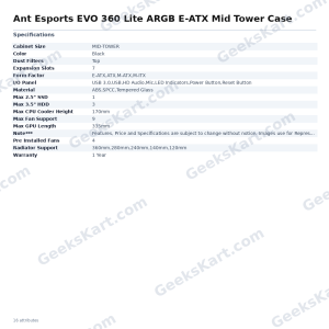 Ant Esports EVO 360 Lite ARGB E-ATX Mid Tower Gaming Case