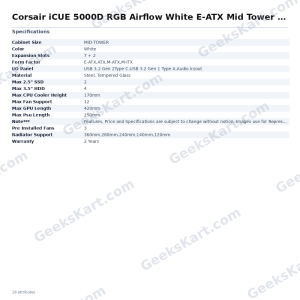 Corsair iCUE 5000D RGB Airflow White E-ATX Mid Tower Case