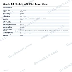 Lian Li B4 Mesh mATX Mini Tower Case – Compact 21.3L with 360mm Radiator Support