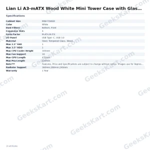 Lian Li A3-mATX Wood White Mini Tower Case with Glass Side Panel