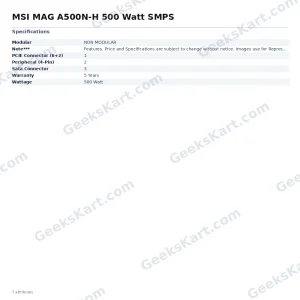 MSI MAG A500N-H 500W Non-Modular Power Supply with Active PFC