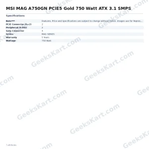 MSI MAG A750GN PCIE5 750W ATX 3.1 Gold Non-Modular Power Supply