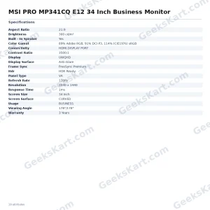 MSI PRO MP341CQ E12 34-Inch UWQHD Curved Business Monitor
