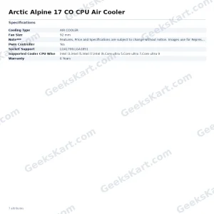 ARCTIC Alpine 17 CO CPU Air Cooler – Compact 92mm Cooler for Intel LGA1700 & LGA1851