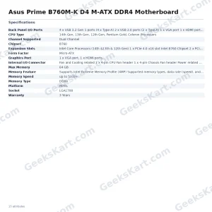 ASUS Prime B760M-K D4 Micro-ATX DDR4 Motherboard (LGA 1700, Intel B760)