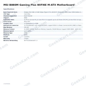 MSI B860M Gaming Plus WiFi 6E Micro-ATX Motherboard (LGA1851, DDR5, PCIe 5.0)