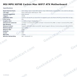 MSI MPG X870E Carbon Max WiFi 7 ATX Motherboard (AM5, X870E, DDR5)