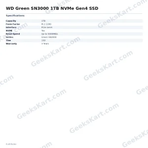 WD Green SN3000 1TB NVMe PCIe Gen4 M.2 SSD (WDS100T5G0E)