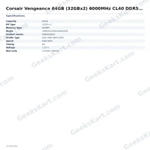 Corsair Vengeance 64GB (2×32GB) DDR5-6000MHz CL40 Dual-Channel Memory Kit