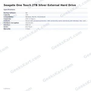 Seagate One Touch 2TB Silver Portable External Hard Drive (STKY2000401)