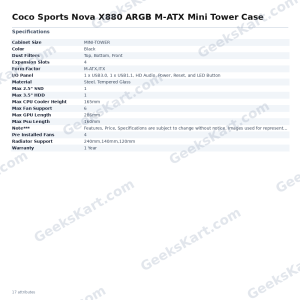 Coconut Nova X880 ARGB M-ATX Mini Tower Case with Tempered Glass & 4 Pre-Installed ARGB Fans