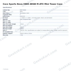 Coconut Nova X880 ARGB M-ATX Mini Tower Case with Tempered Glass & 4 Pre-Installed ARGB Fans