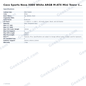 Coconut Nova X880 White ARGB M-ATX Mini Tower Case with 4 Pre-Installed Fans