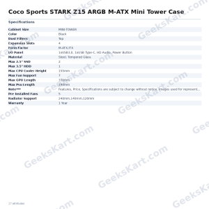 COCONUT Coco Sports STARK Z15 ARGB M-ATX Mini Tower Case – Black