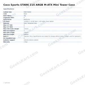 COCONUT Coco Sports STARK Z15 ARGB M-ATX Mini Tower Case – Black