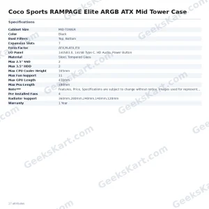 COCONUT RAMPAGE Elite ARGB ATX Mid Tower Case – MeshFlow Airflow & 4 RGB Fans