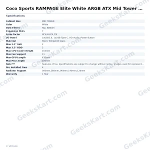 COCONUT RAMPAGE Elite White ARGB ATX Mid Tower Case with MeshFlow Front Panel