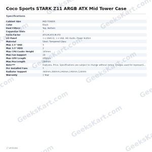 COCONUT Coco Sports STARK Z11 ARGB ATX Mid Tower Case – 7 Pre-Installed ARGB Fans