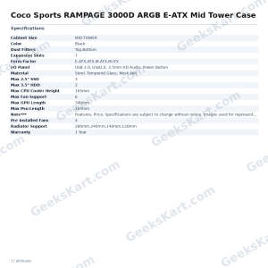 COCONUT RAMPAGE 3000D ARGB E-ATX Mid Tower Case – Mesh Front with 4 ARGB Fans