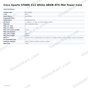 Coconut STARK Z11 White ARGB ATX Mid Tower Gaming Case with 7 ARGB Fans