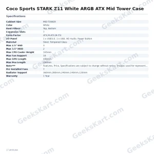 Coconut STARK Z11 White ARGB ATX Mid Tower Gaming Case with 7 ARGB Fans