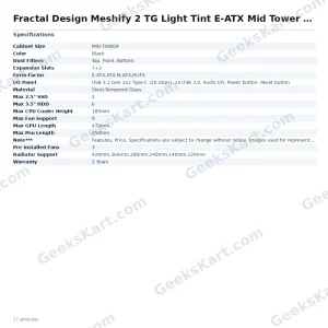 Fractal Design Meshify 2 Tempered Glass Light Tint E-ATX Mid Tower Case