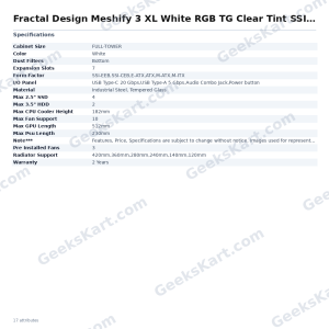 Fractal Design Meshify 3 XL White RGB TG Clear Tint SSI-EEB Full Tower Case