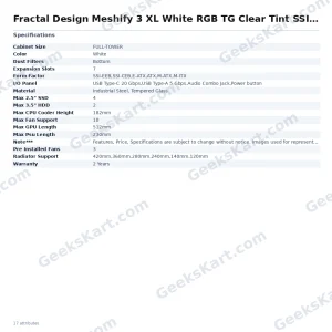 Fractal Design Meshify 3 XL White RGB TG Clear Tint SSI-EEB Full Tower Case