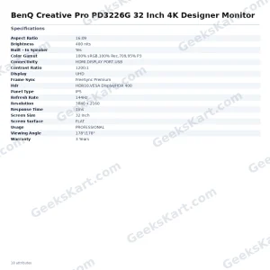 BenQ Creative Pro PD3226G 32-Inch 4K 144Hz Designer Monitor
