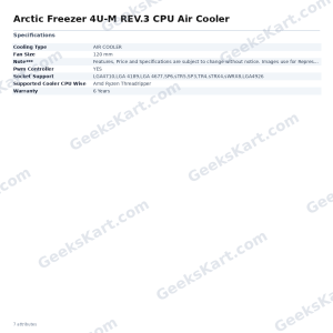 Arctic Freezer 4U-M REV.3 CPU Air Cooler – Dual 120mm PWM Fans, 350W Cooling Capacity